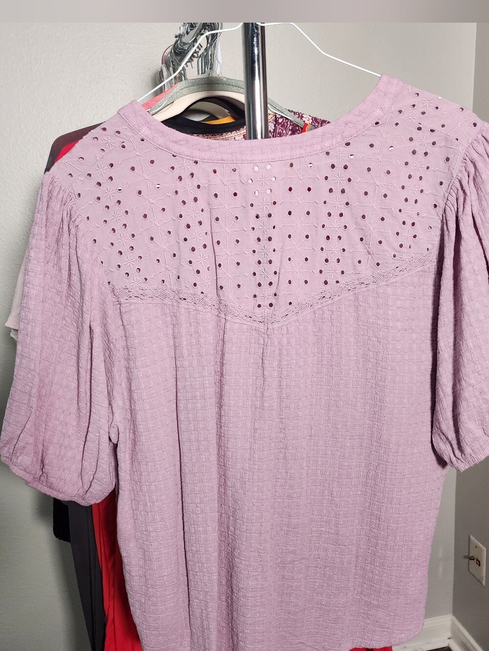 Knox Rose Lavender Eyelet Button Front Blouse Women’s XXL - Picture 3 of 5